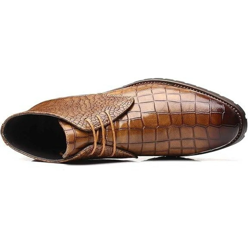 Santimon‎ Men's US 8.5 Tan Embossed Lace Up Pointed Toe Ankle Casual Boots